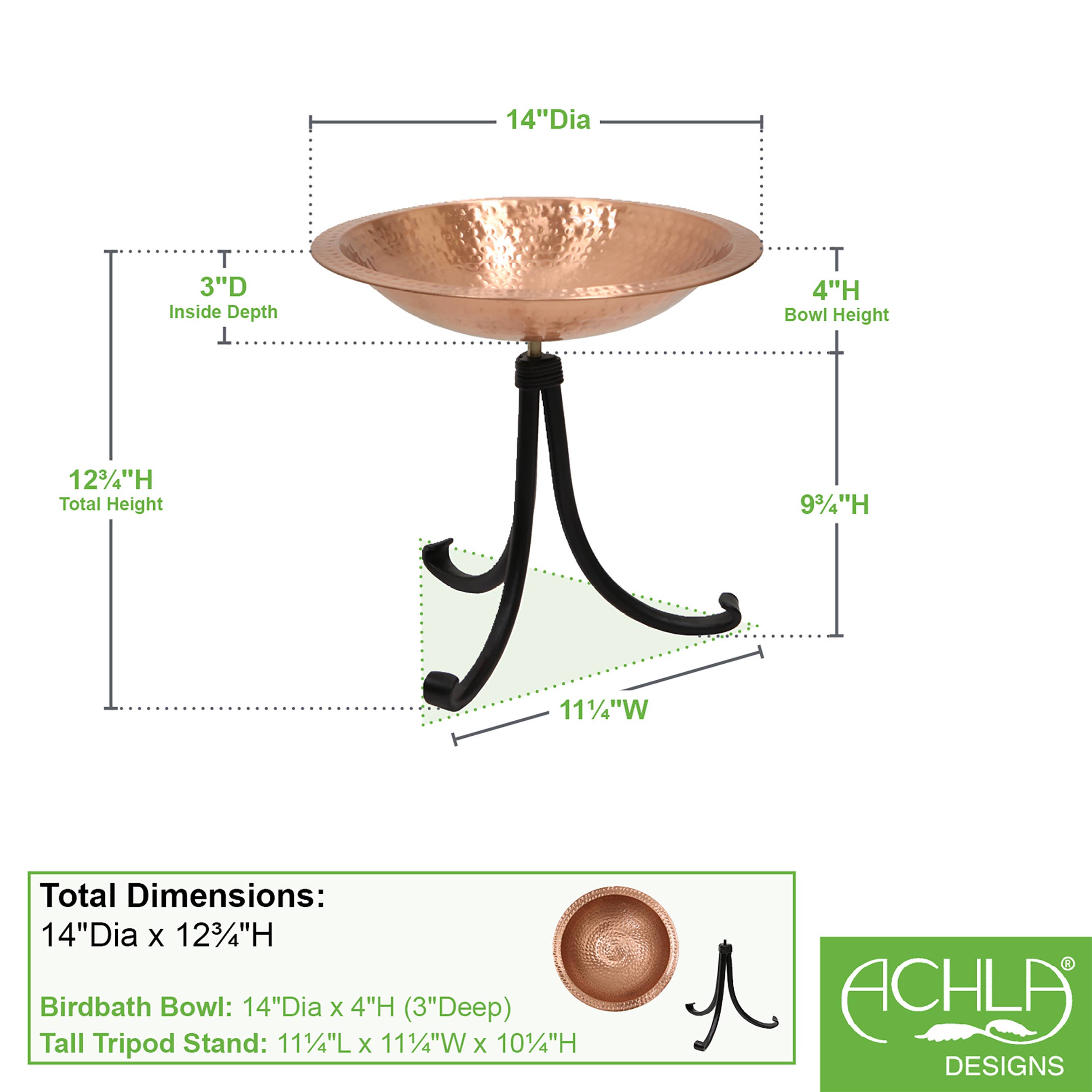 ACHLA Designs - Wholesale Bird Bath - Hammered Solid Copper Birdbath- Tripod Stand1