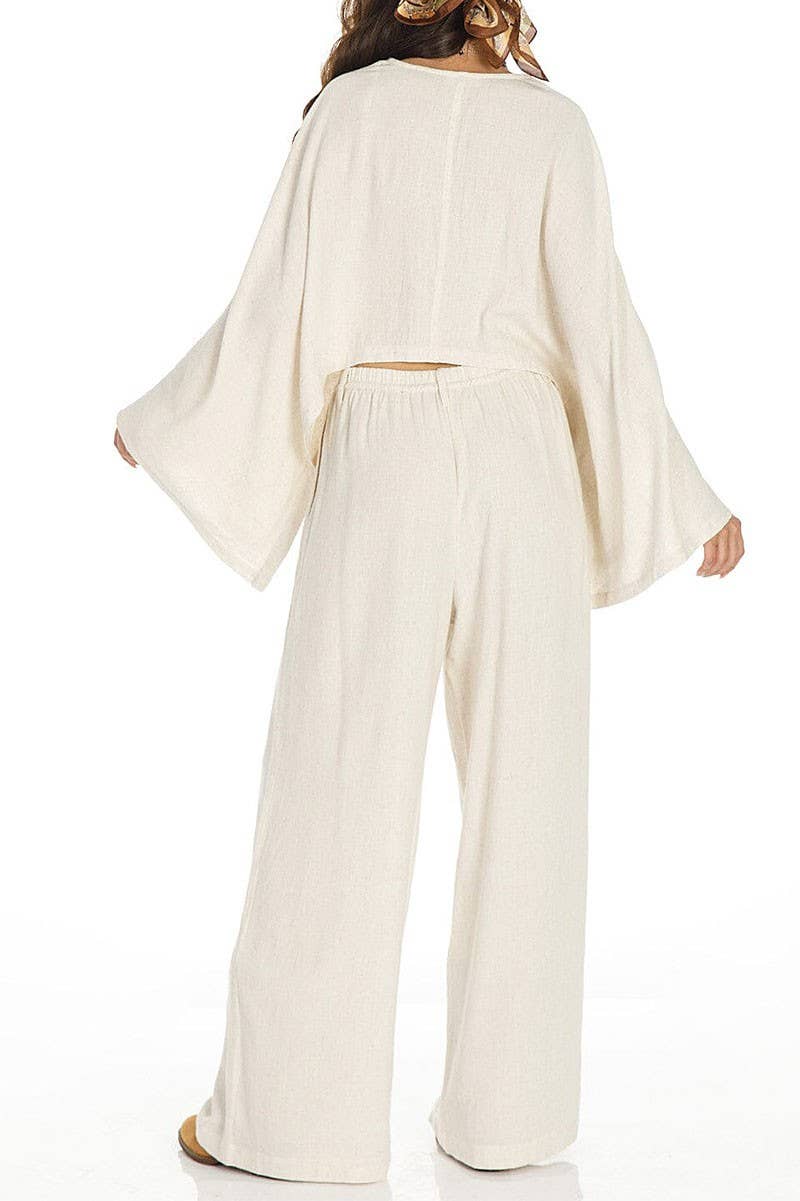 ROUSSEAU - Vente Ensemble haut et pantalon (PAS d'intérieur) - Femme - ENSEMBLE EN LIN AVEC HAUT COURT À MANCHES LONGUES ET PANTALON LARGE2