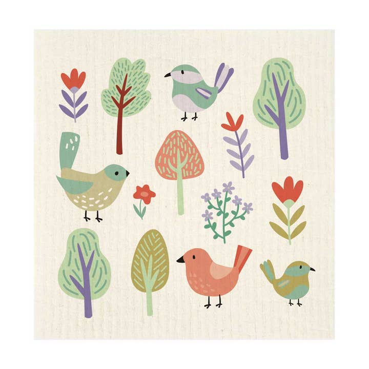 Trees & Birdies Swedish Dishcloth for wholesale by Potluck Press