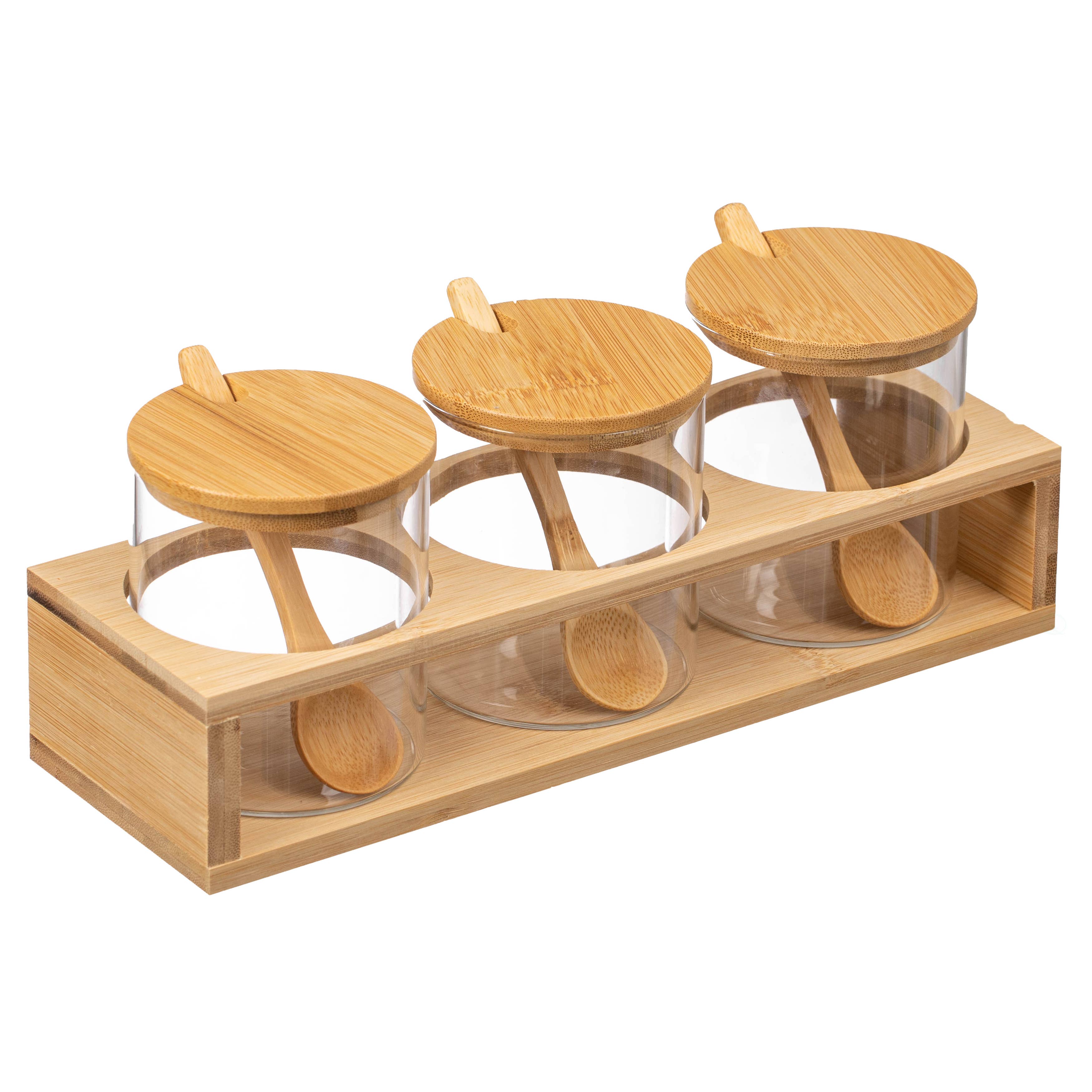 Quickway Imports - Wholesale Kitchen storage/organiser - Basicwise 3-Piece Glass Containers with Bamboo Lids and Tray6