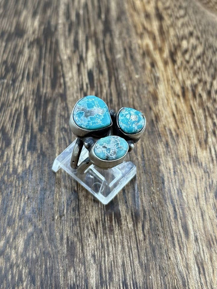 Navajo Handmade Sterling Silver White Water Turquoise Cluster Ring Size 9 for wholesale by Native City Jewelry