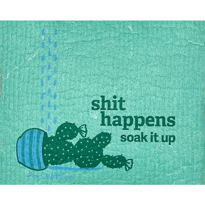 "Sh*t Happens Soak iT Up" Apple Green Swedish Dishcloth for wholesale by Soak iT Up Eco-friendly Greetings + Gifts