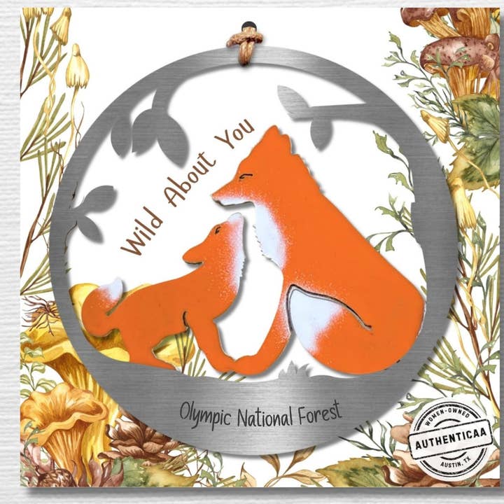 Fox family ornament - Wild About You 4x4 Retail Card for wholesale by Authenticaa