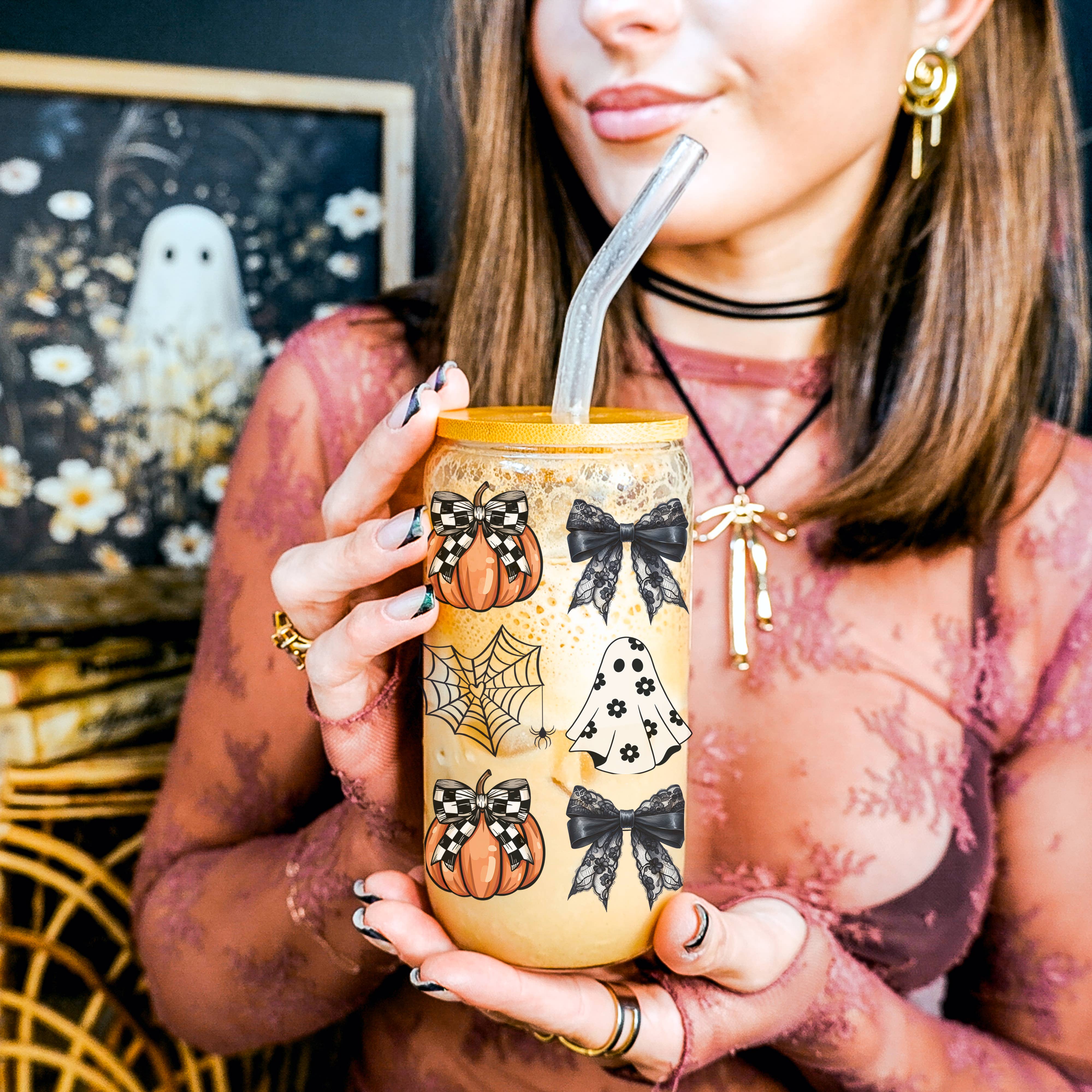 Gia Roma - Vente Verre/tasse - Tasses à café amusantes pour maman, tasse en verre avec couvercle et pailles en métal91