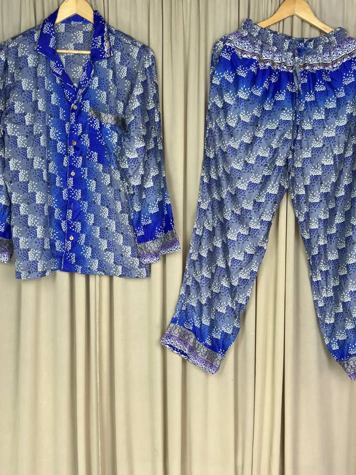 Recycle Silk PJ Set, Silky Loungwear Pajama Set, S / M Size for wholesale by The Eastern Loom