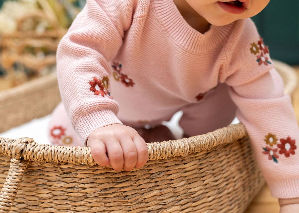 Blush Floral Bouquet Pink Organic Knit Baby Jumpsuit (Organic) for wholesale on Faire6