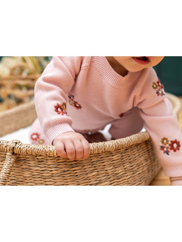Blush Floral Bouquet Pink Organic Knit Baby Jumpsuit (Organic) for wholesale on Faire6