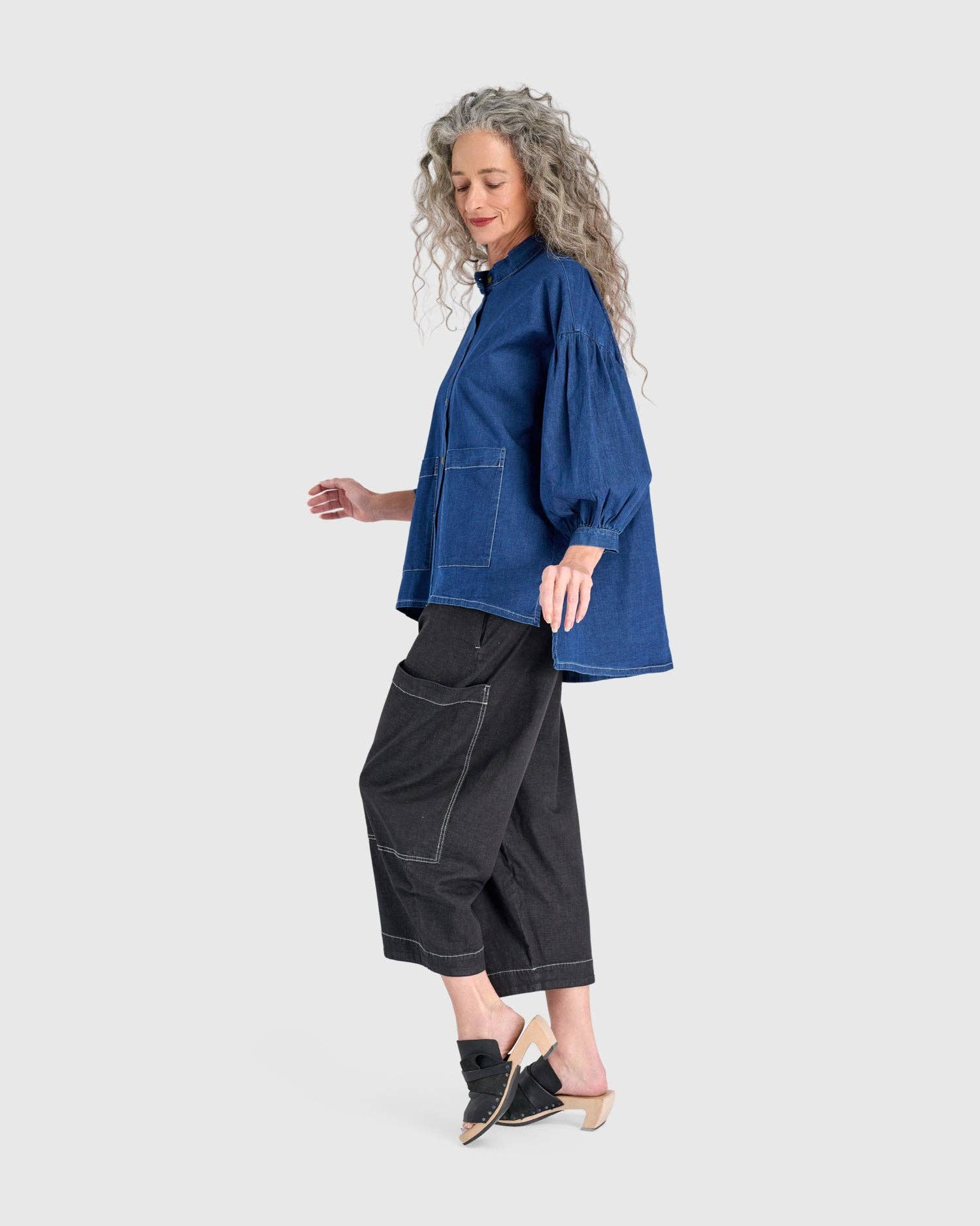 Bold Barrel Capri Pants, Jet Denim for wholesale on Faire1