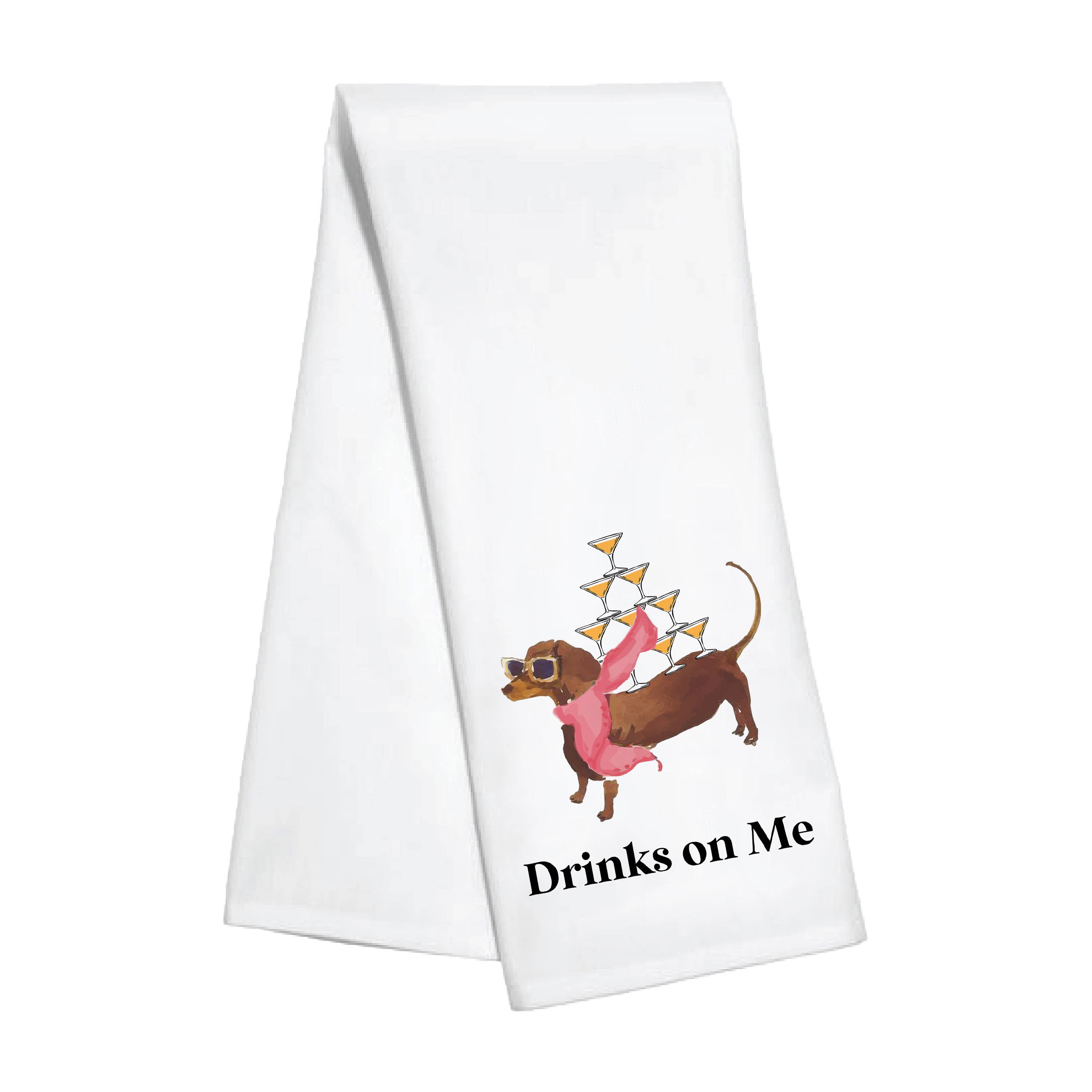 Toss Designs - Wholesale Tea Towel - Kitchen Towel - Drinks on Me Holiday Dog0