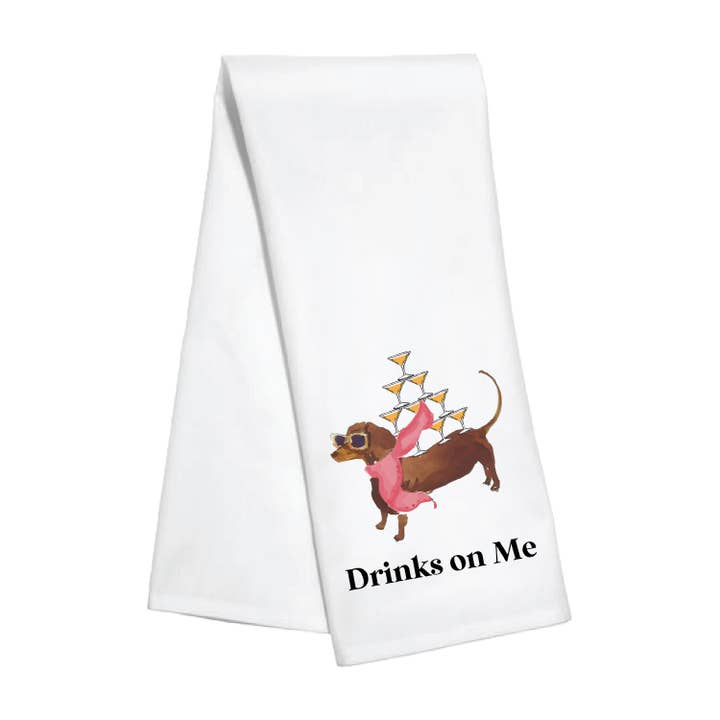 Toss Designs - Wholesale Tea Towel - Kitchen Towel - Drinks on Me Holiday Dog