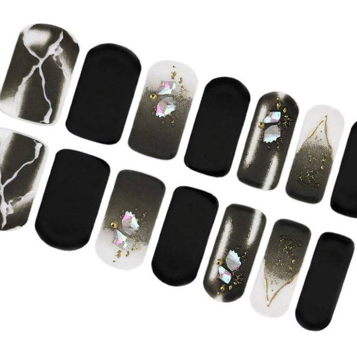 Black Nail Wraps / Dark Marble Nail Polish Strips / Gold Glitter 3D Nail Stickers / Kpop Korean Nail Wraps / Punk Nail Wraps Free Shipping for wholesale by ClebleNails