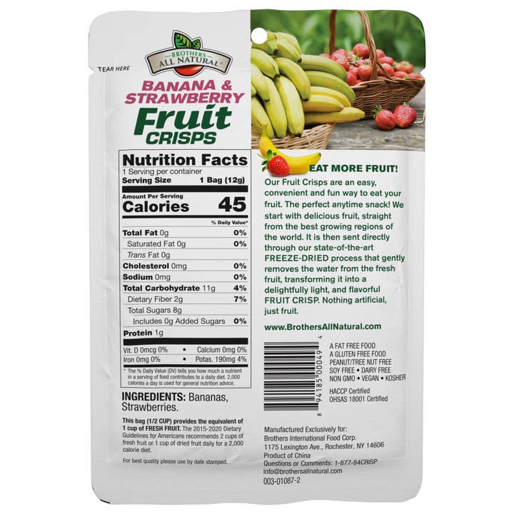 Brothers All Natural - Wholesale Dried/Dehydrated Fruit - Freeze-Dried Banana & Strawberry Fruit Crisps (½ cup bags)3