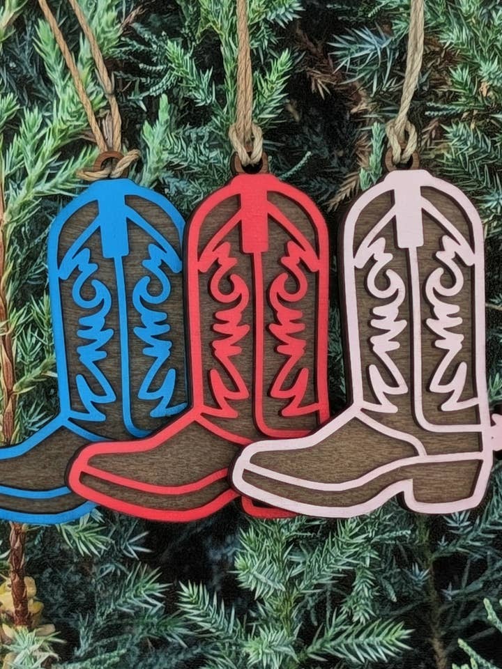 Colorful Cowboy Boot Christmas Ornament for wholesale by The Little Ornament Shop