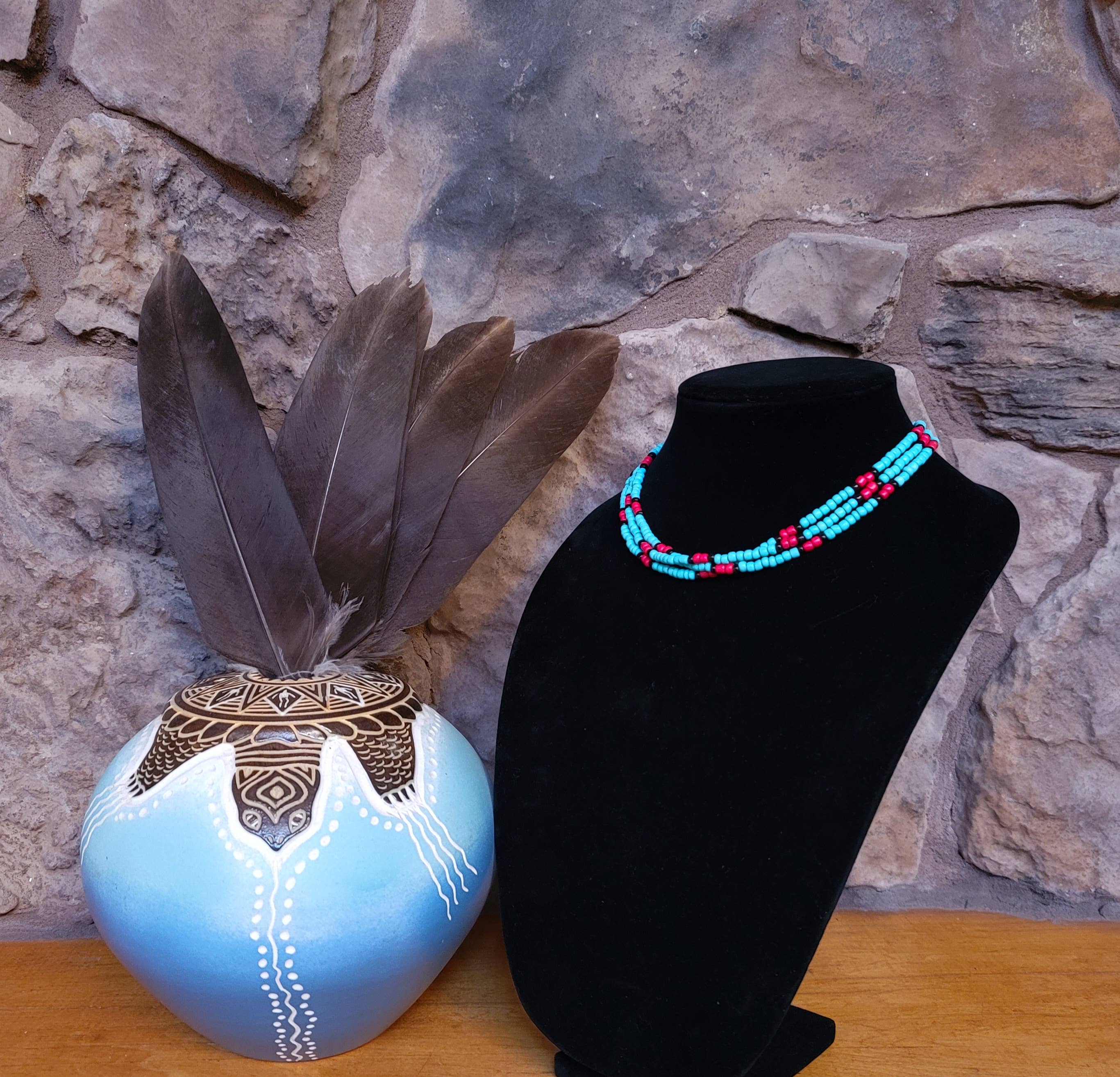 Horse Spirit Studio - Wholesale Choker/Collar - Native American Southwest made Turquoise glass bead choker 7