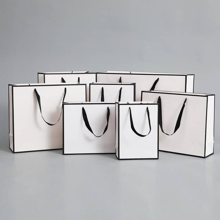 ByHome - Wholesale Gift Bag - 10pcs, White with black border gift bag w/free tissue