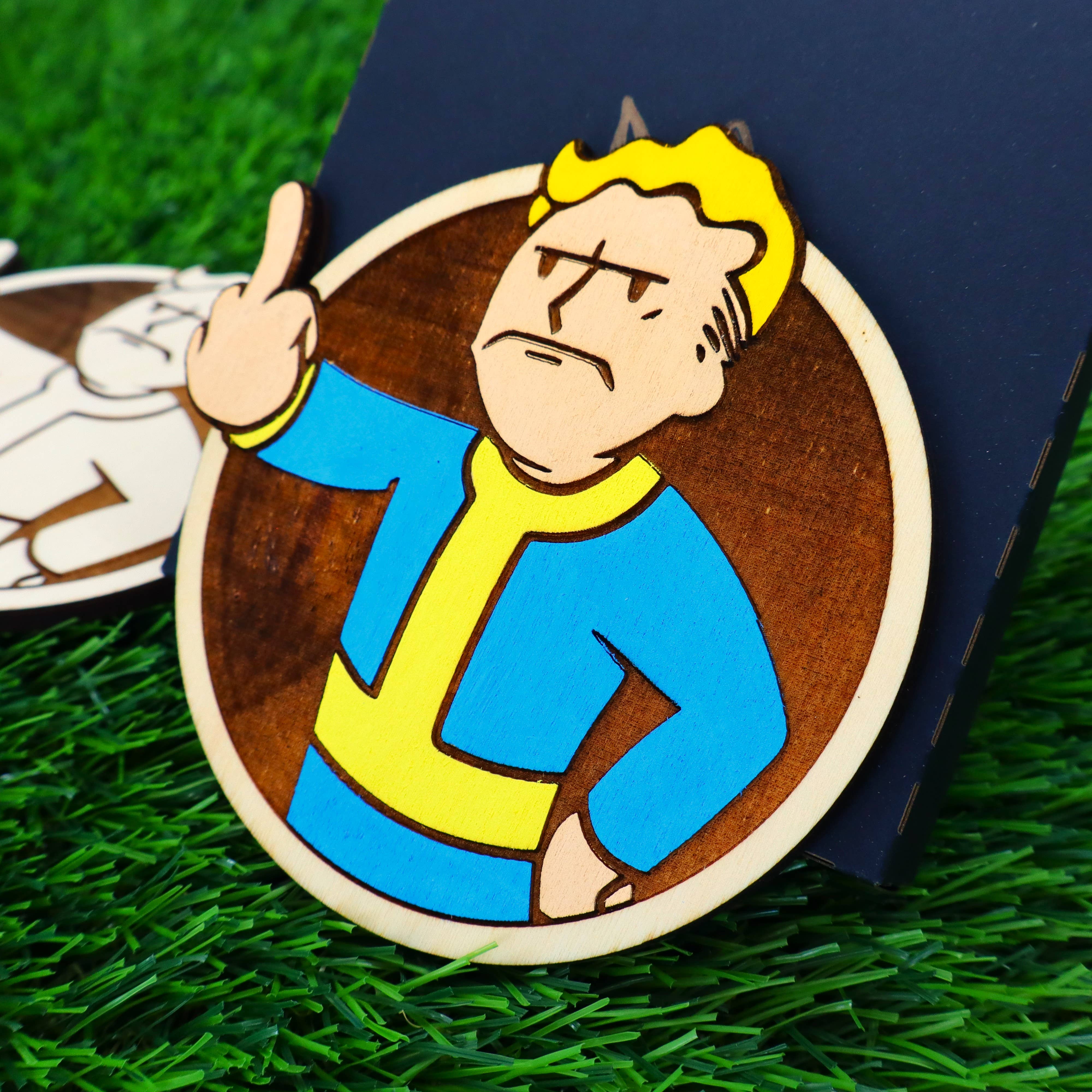 Herbs&Belles – Base de copos por atacado – Porta-copos de Madeira Fallout, Vault Boy Louco, Presente Geek Decoração de Casa24