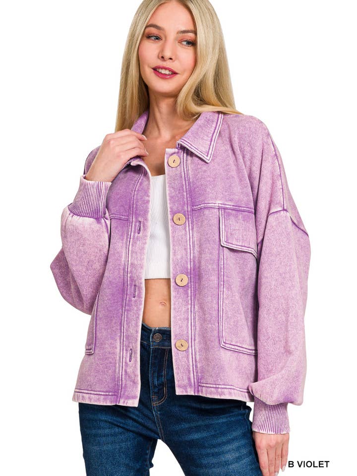 Vanilla Monkey - Venta al por mayor Sobrecamisa - Mujer - Chaqueta corta con bolsillo delantero de forro polar Acid Wash