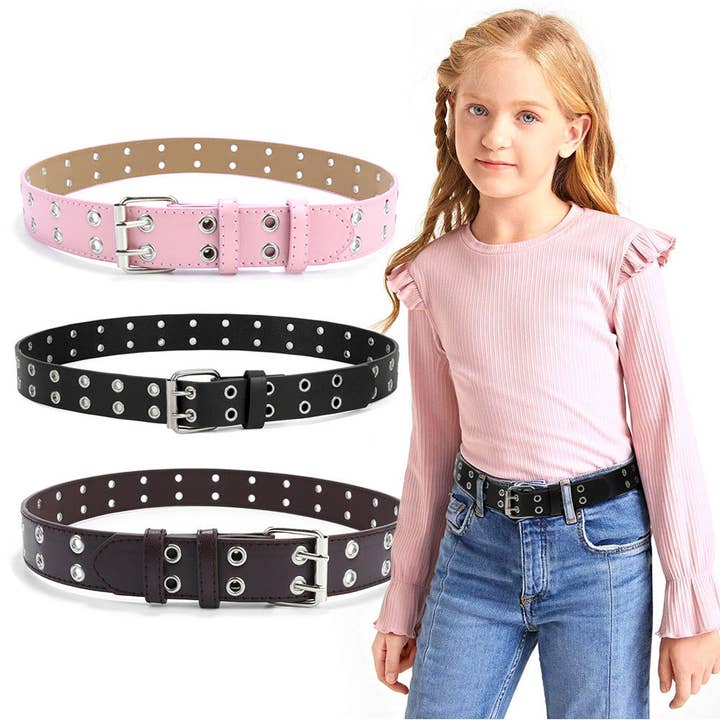 Ceinture style punk pour filles avec double œillets - Cuir PU pour la vente par SALINA TRADING INC