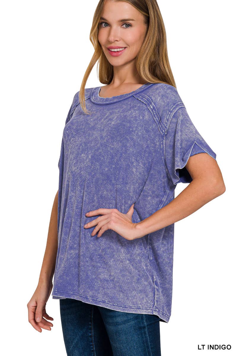 42POPS – Großhandel Strickoberteil – Damen – Geripptes Kurzarm-Oberteil mit Bootsausschnitt.14