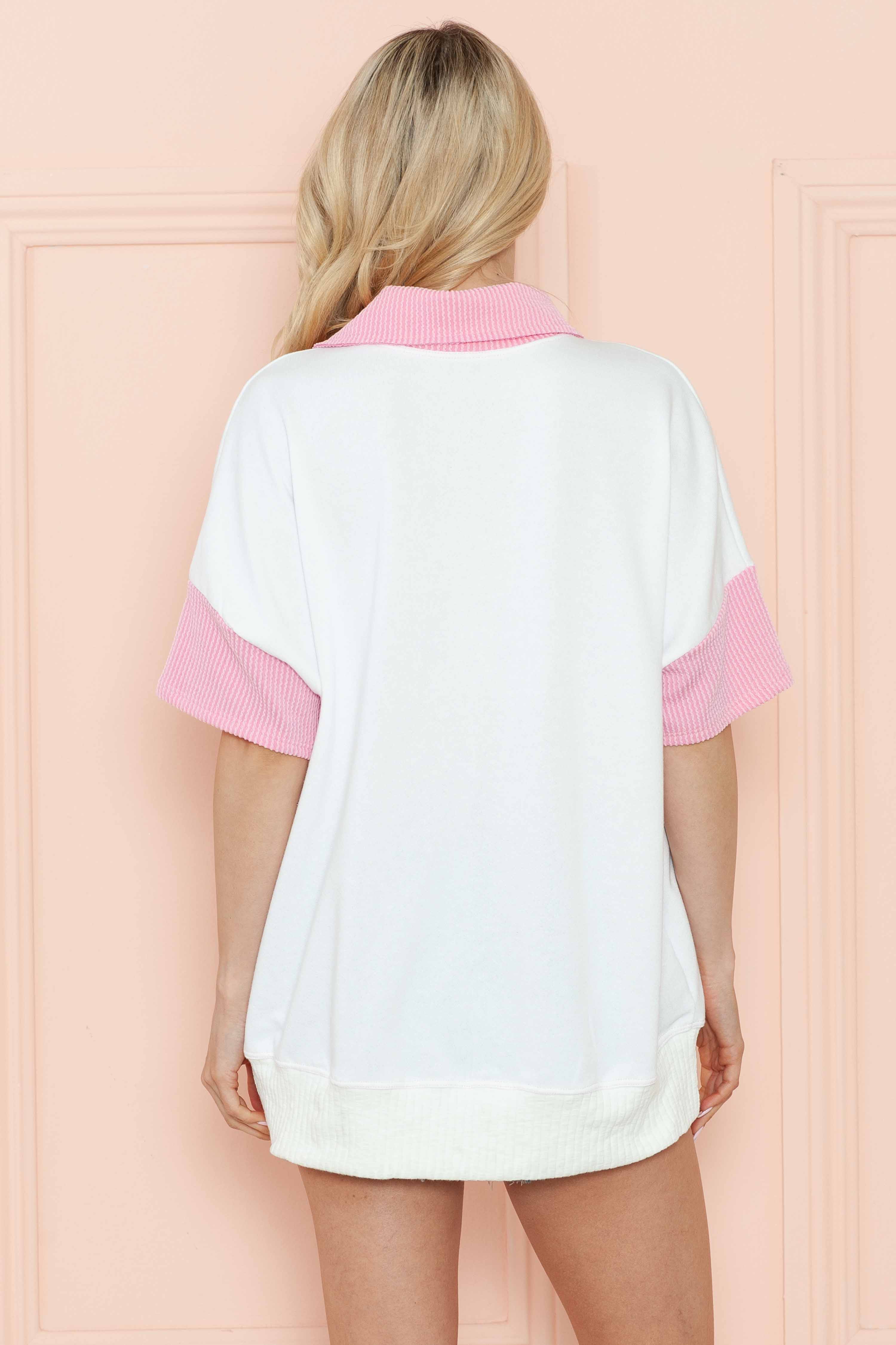 Burgundy Apparel - Wholesale Tunic - Women's - SHORT SLEEVE LOOSE FIT TOP WITH WAVE RIB CONTRAST11