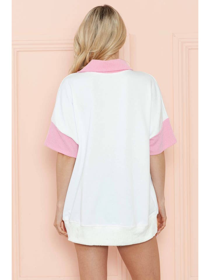 Burgundy Apparel - Wholesale Tunic - Women's - SHORT SLEEVE LOOSE FIT TOP WITH WAVE RIB CONTRAST11