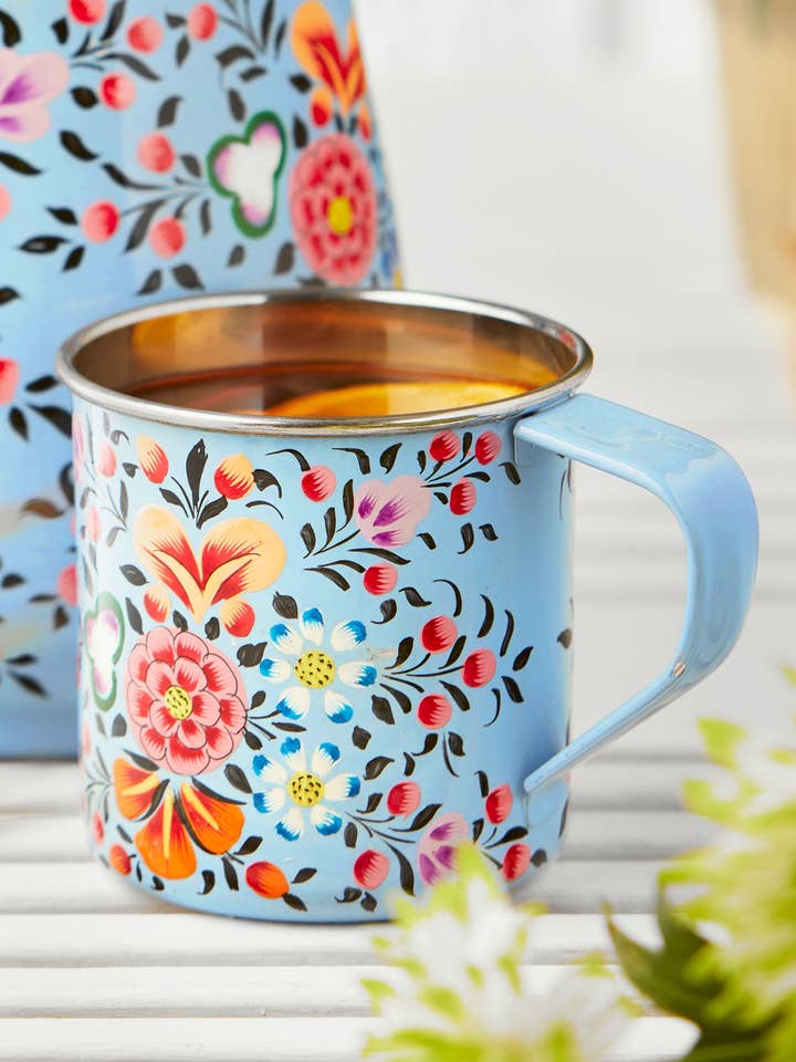 Ketaki Hand Painted Enamel Mug for wholesale by Namaste