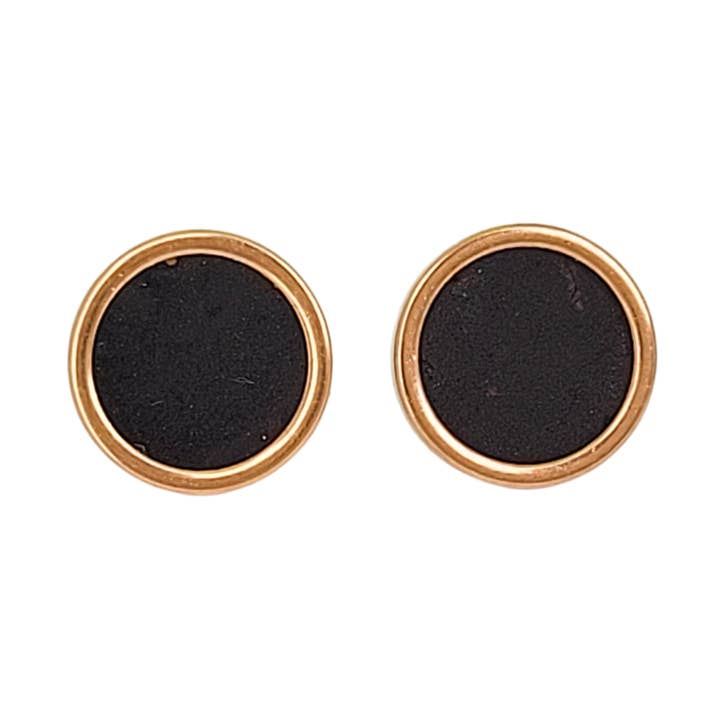 Boucles d'oreilles en acier inoxydable - liège noir pour la vente par Happy Crowns