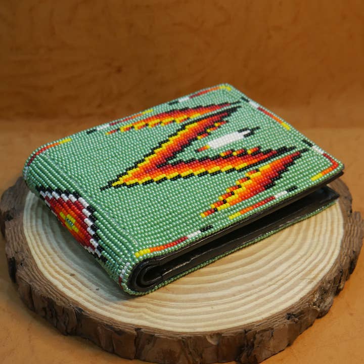 Green Handmade Beaded Bifold Wallet Gift of Men Gift for her for wholesale by KANGURAH