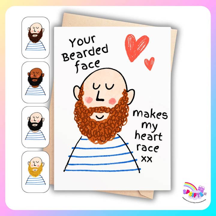 Sjovt kærlighedskort sæt – Skaldet skægget ansigt (pakke med 5) for engroshandel hos SP Gifts