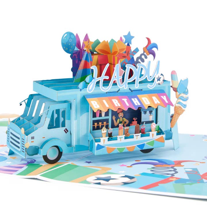 Happy Birthday Ice Cream Truck Pop-up Card for wholesale by Blue Bird Cards