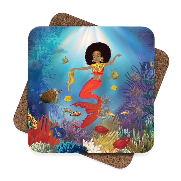 Ensemble de dessous de verre Afro Mermaid pour la vente par Almcleary