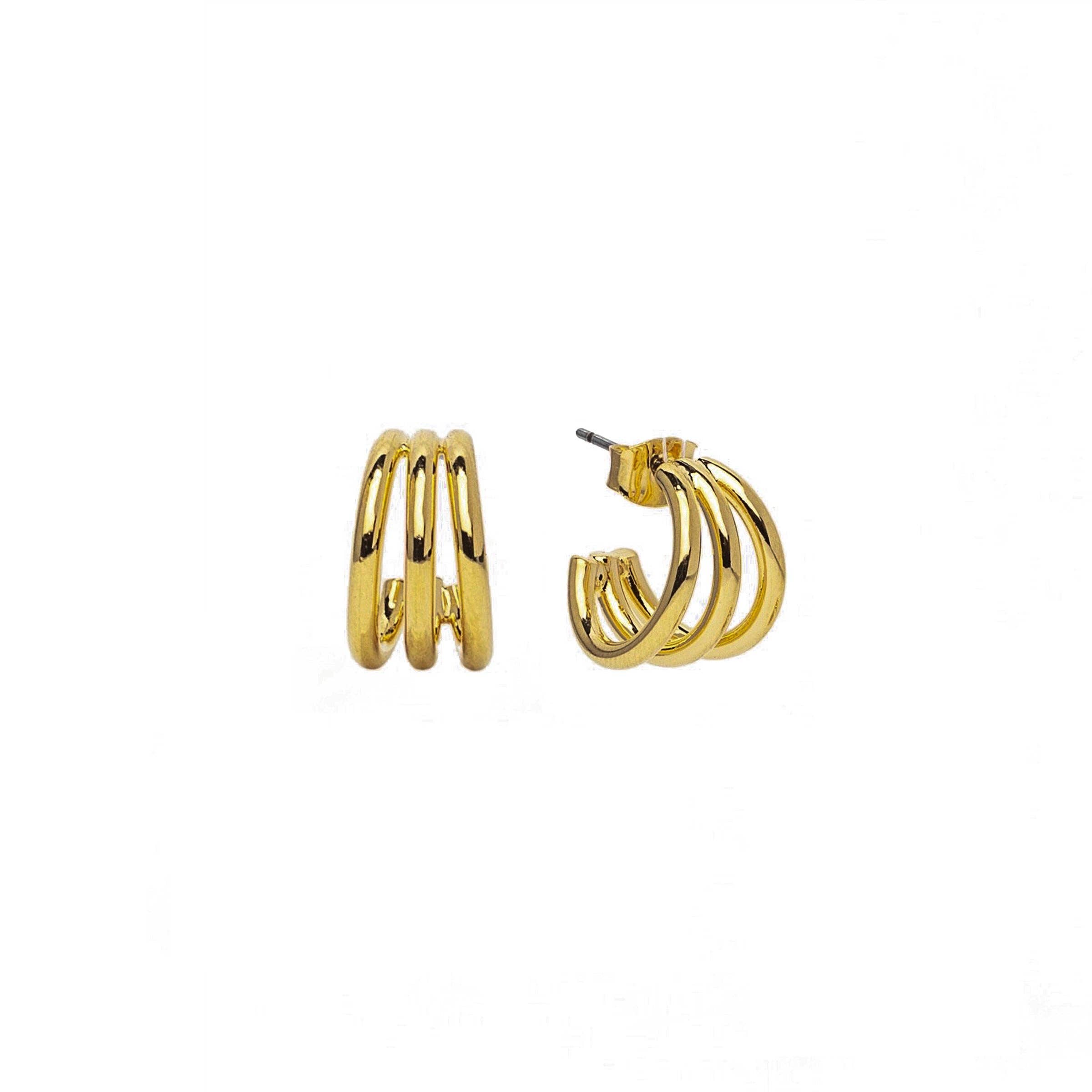 Brenda Grands Jewelry – Großhandel Hoops – 18K Gold Dreifach-Mini-Creolen