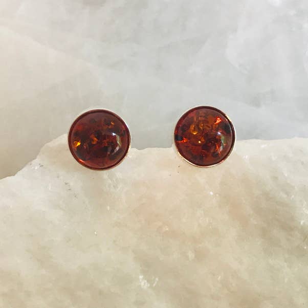 Earrings - 925 Silver and Cognac Amber for wholesale by CocoonMe