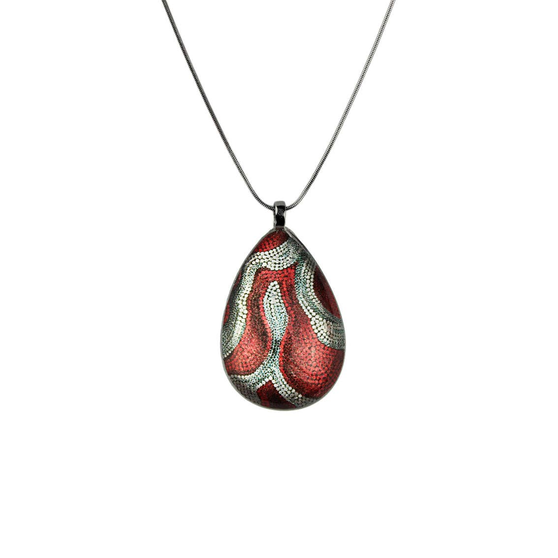 Mo Resin - Wholesale Pendant/Charm Necklace - Aboriginal Large Drop Pendant Fabrianne Red&Silver - SD336W0