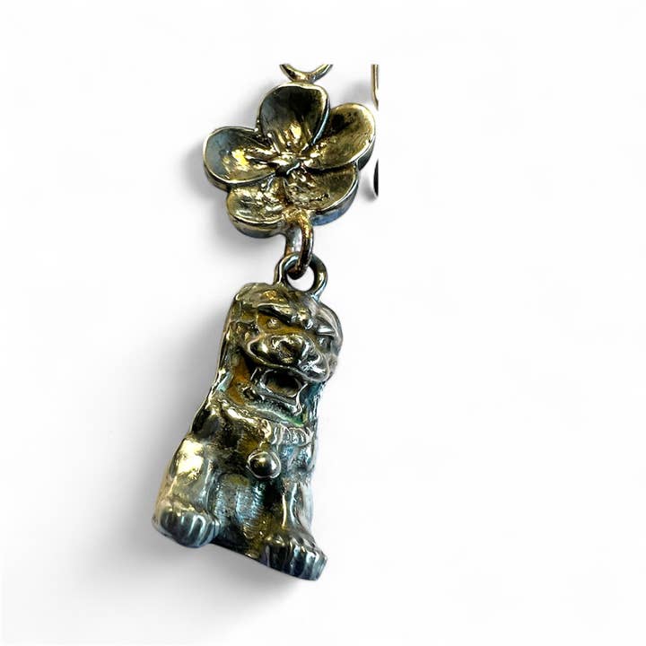 Hi Octane | SilverBotanica - Wholesale Dangle Earrings - Foo Dog & Blossom Chinoiserie Earrings 4