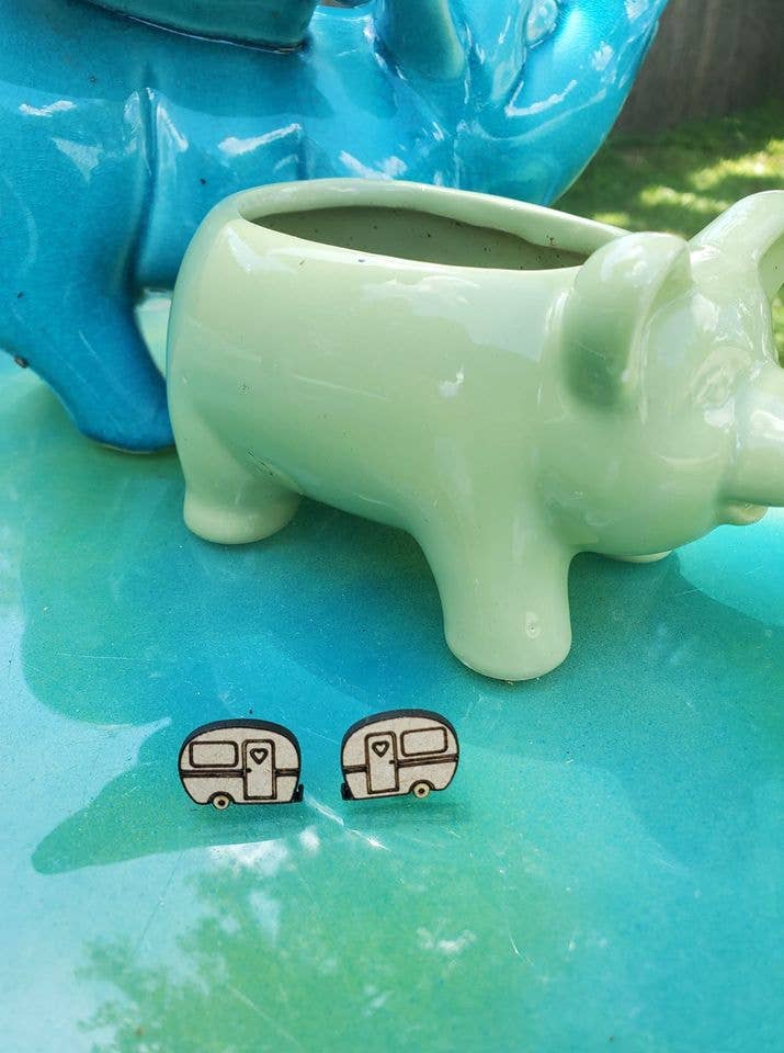 The Cracked Pig - Wholesale Stud/Post Earrings - Engraved RV Camper Earrings | Stainless Steel Hardware2