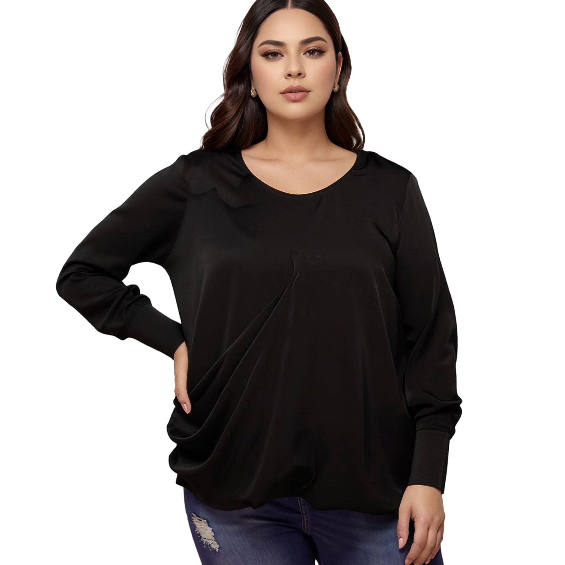 Robin K - Wholesale Tunic - Women's - Pleione Plus Size Women's Cross Front Crewneck Blouse Top0
