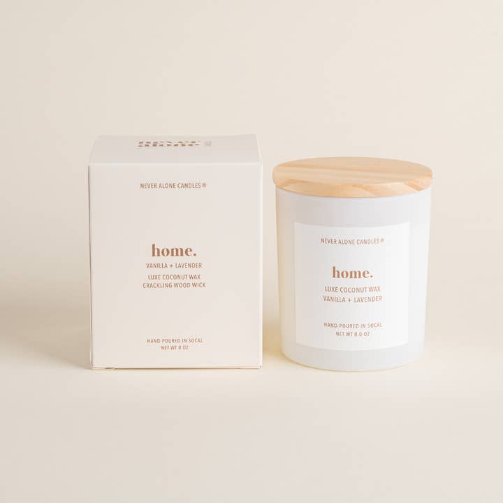 Vanilla + Lavender Scented Candle for wholesale by Never Alone Candles®