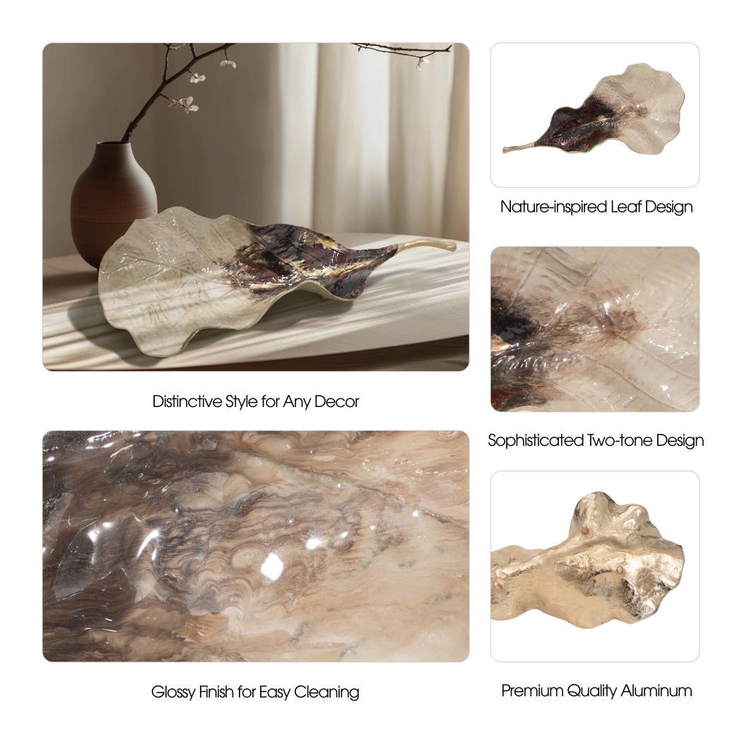 Sagebrook Home - Wholesale Decorative Tray - Multicolor 27 in. Metal Two-Tone Leaf Table Decor2