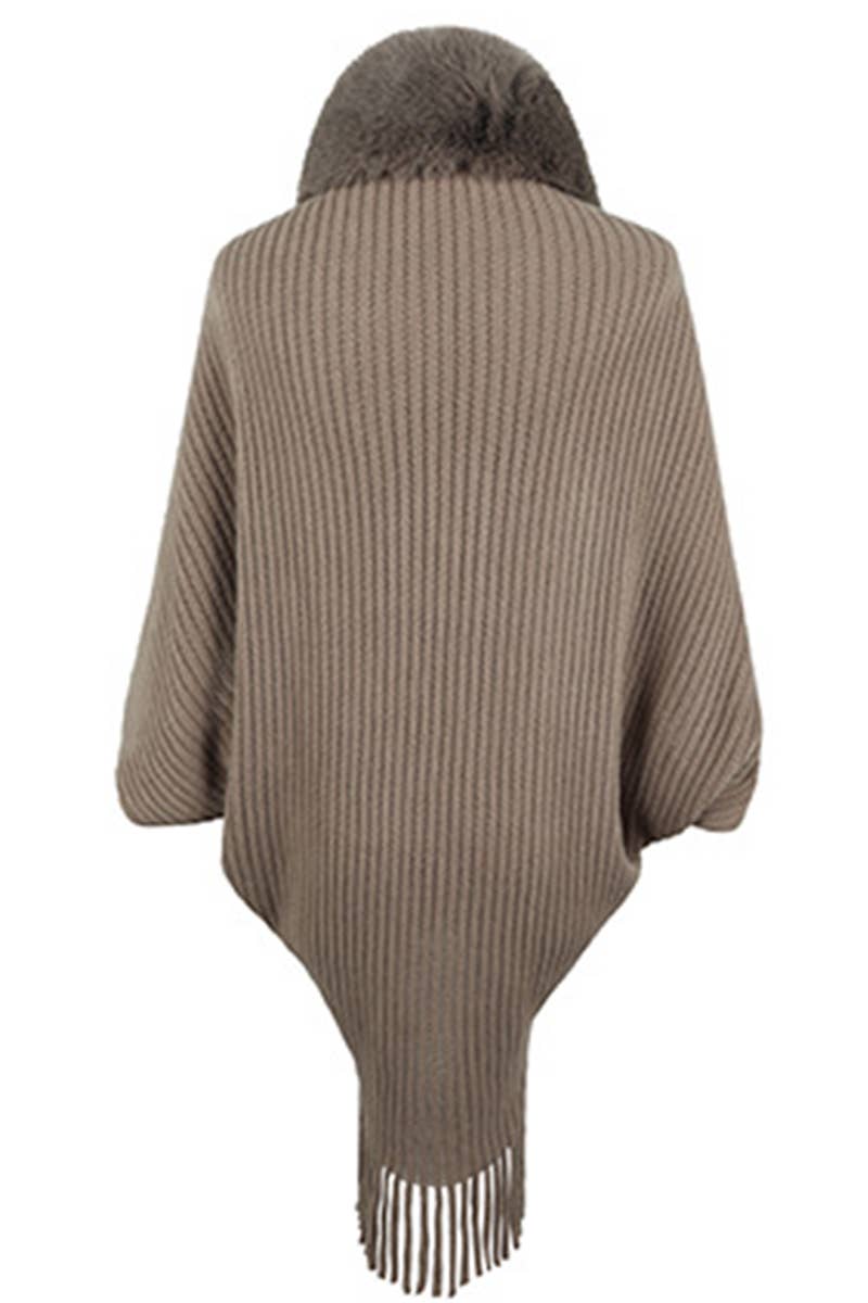 Lily Clothing - Wholesale Poncho - Women's - WOMEN WINTER FURRY TASSEL DETAILED SHAWL WRAP_CWTBLL02657