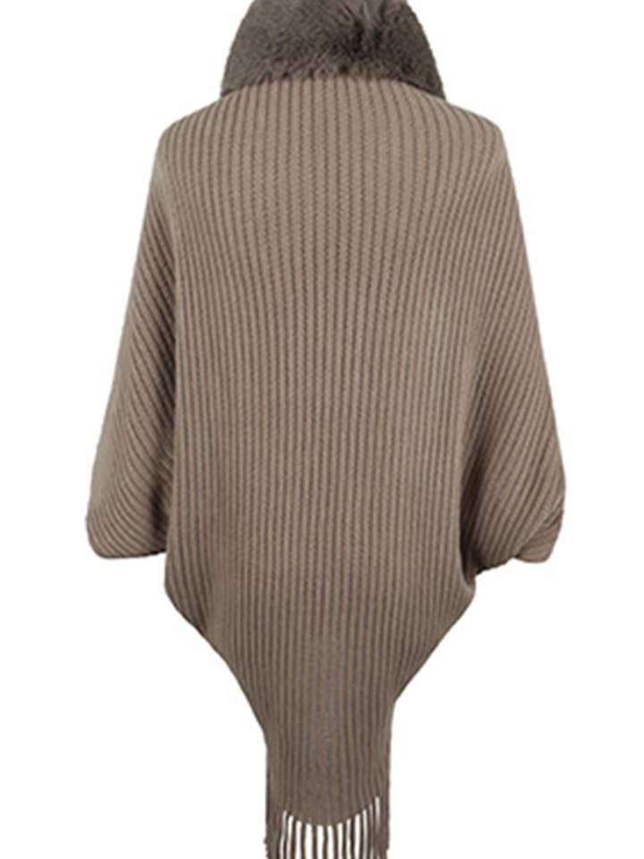 Lily Clothing - Wholesale Poncho - Women's - WOMEN WINTER FURRY TASSEL DETAILED SHAWL WRAP_CWTBLL02657