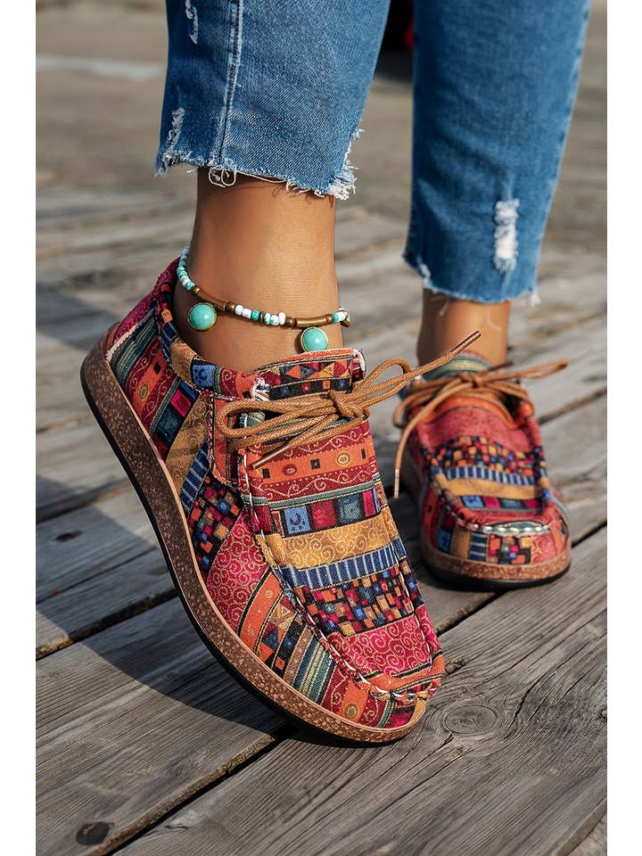 Little Daisy Closet - Wholesale Slip On Sneakers - Women's - LDC Western Leopard Faux Suede Lace-up Decor Slip On Shoes6