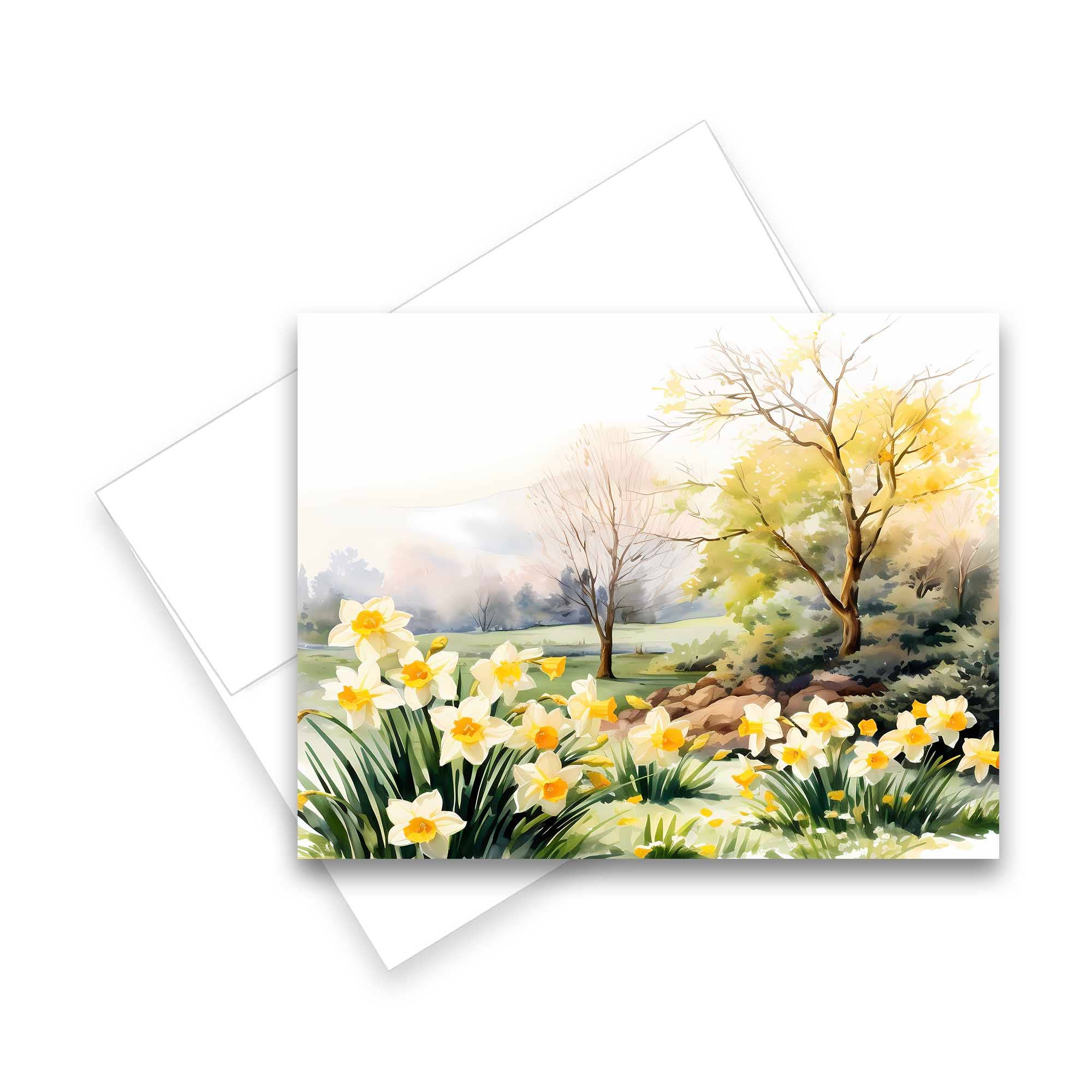 Aria Rae - Wholesale Stationery/Notecard Set - Assorted Watercolor Daffodil Fields Notecards - Set of 67
