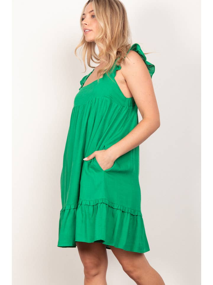 VERY J - Wholesale Dress - Women's - ND31184X-PLUS SIZE Ruffled Solid Linen Backless Mini Dress2