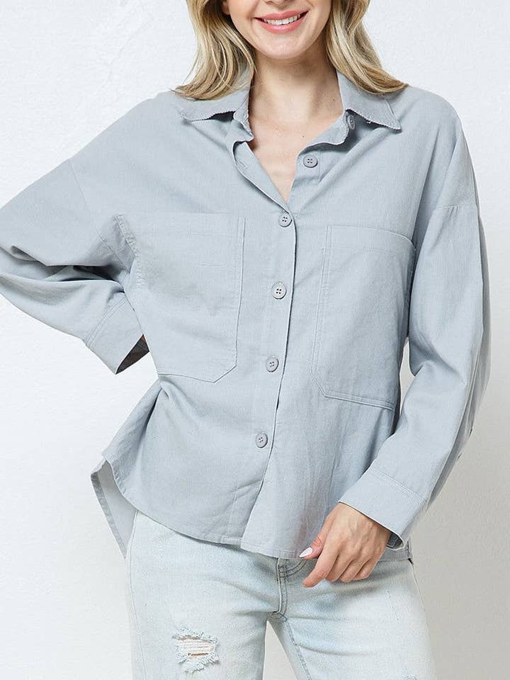 ROUSSEAU - Wholesale Blouse - Women's - COLLARED PATCH POCKET SHIRT TOP 0