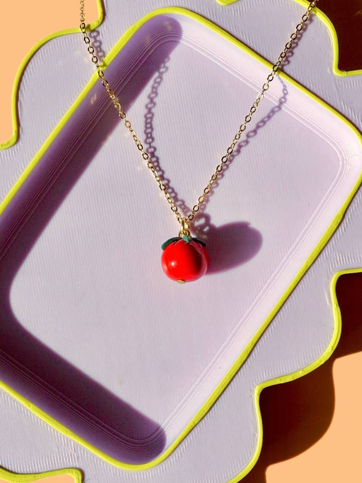 Tomato Charm Pendant Necklace | Polymer Clay Accessories for wholesale by MUSH Bottega