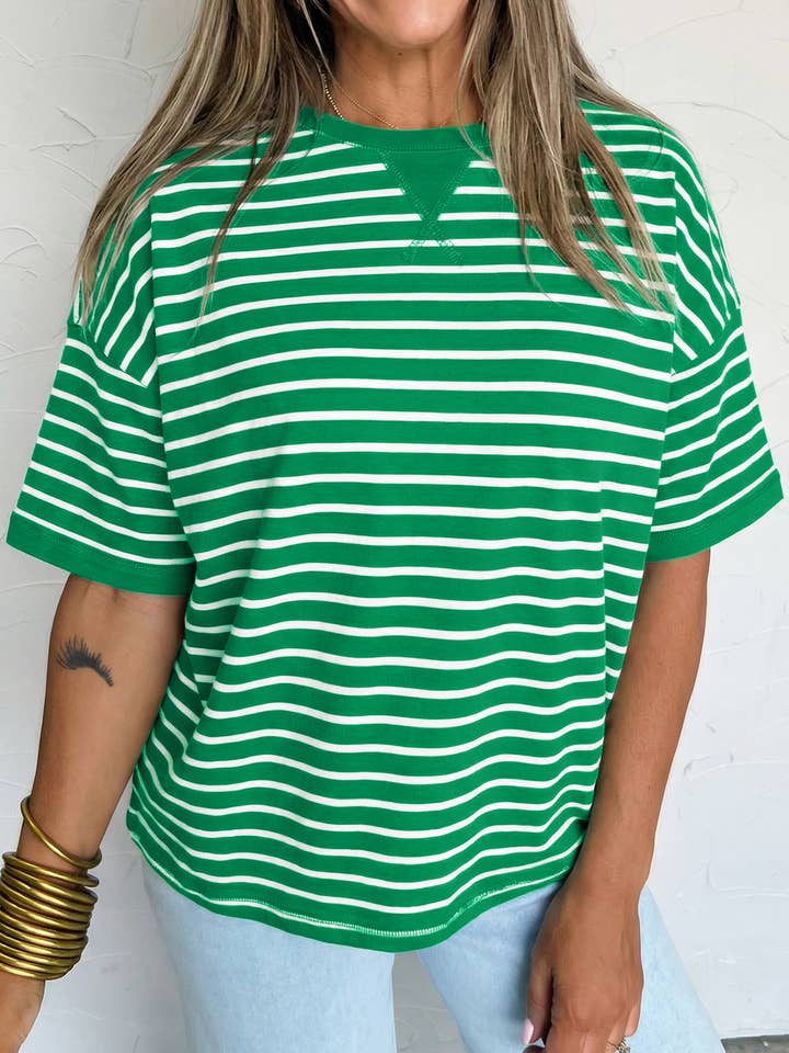 St. Patrick Stripe Rib Patched Seam Detail Half Sleeve Tee for wholesale by fashionworks