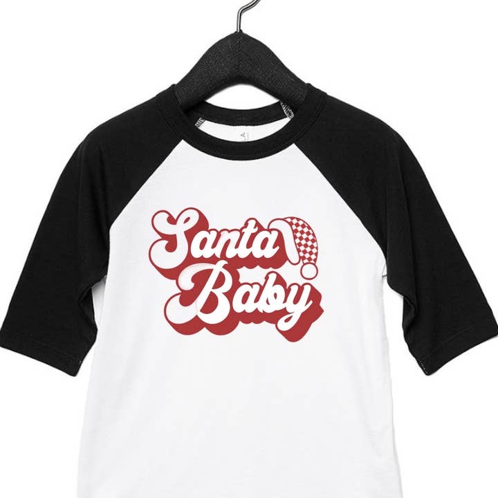 Santa Baby Baseball 3/4 Sleeve Tee on for wholesale by Cool Beanz