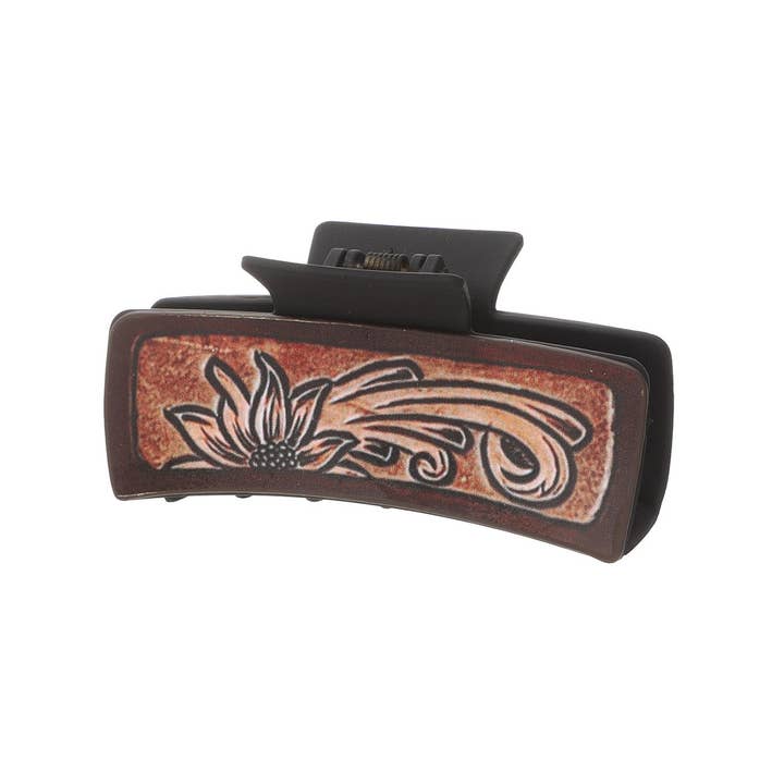 ACCITY - Wholesale Hair Clip - Women's - Sunflower PU Leather Hair Claw, Western Style_CWASC16181