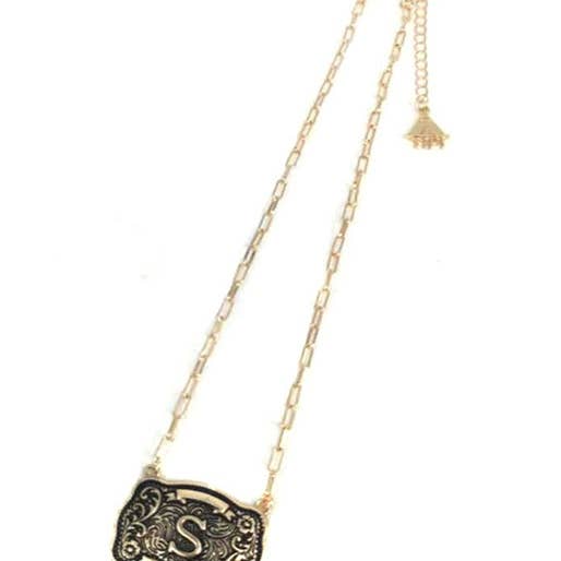 Snowing West - Wholesale Pendant/Charm Necklace - Western Belt Buckle Initial Necklace17
